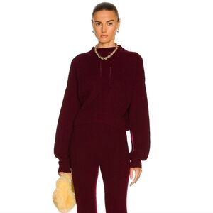 Le Ore Lodi Pointelle Knit Pullover Ruby Red Sweater Top
